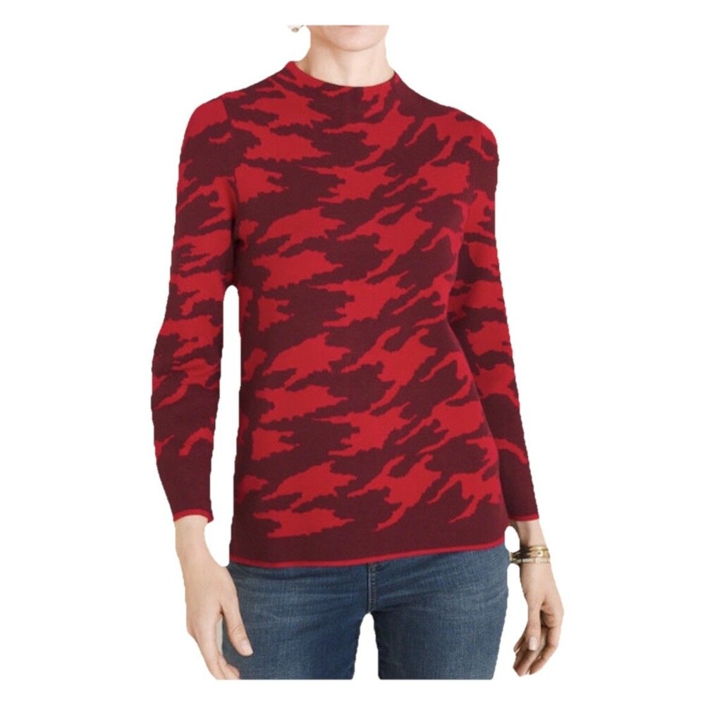 Women’s Chico’s  Zip-Back Mock-Neck Sweater Size 3 XL Red Camo Look